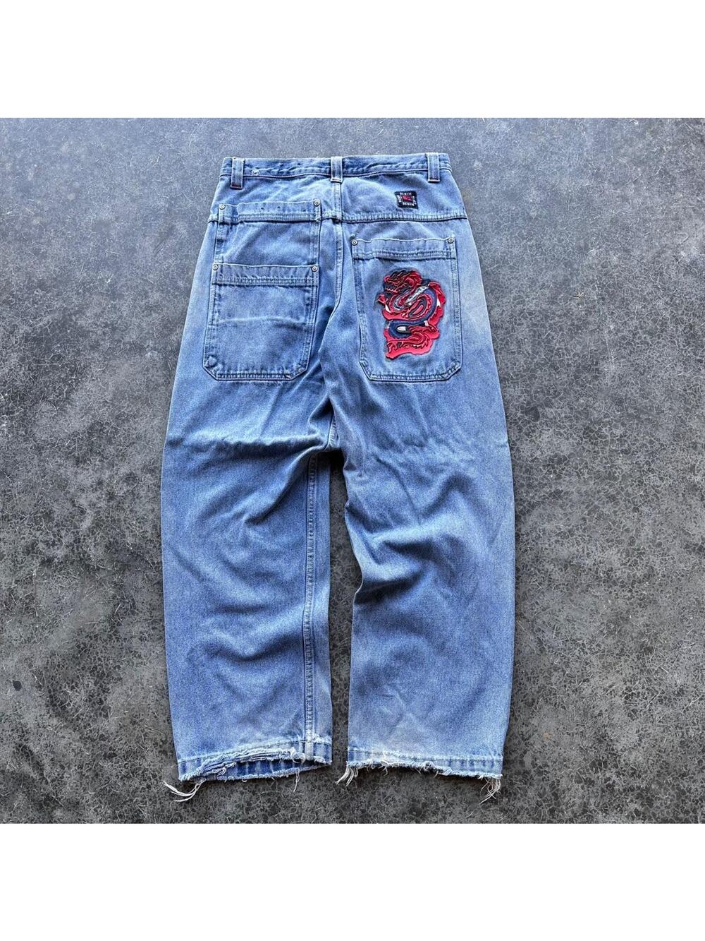 Y2K 2000s Jnco Style Dragon No Boundaries Tribal baggy Skate Jeans Pants 32x30